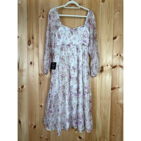 NWT Lulus Radiant Afternoon Ivory Floral Cutout Tiered Midi Dress Wedding Size S - Picture 4 of 8